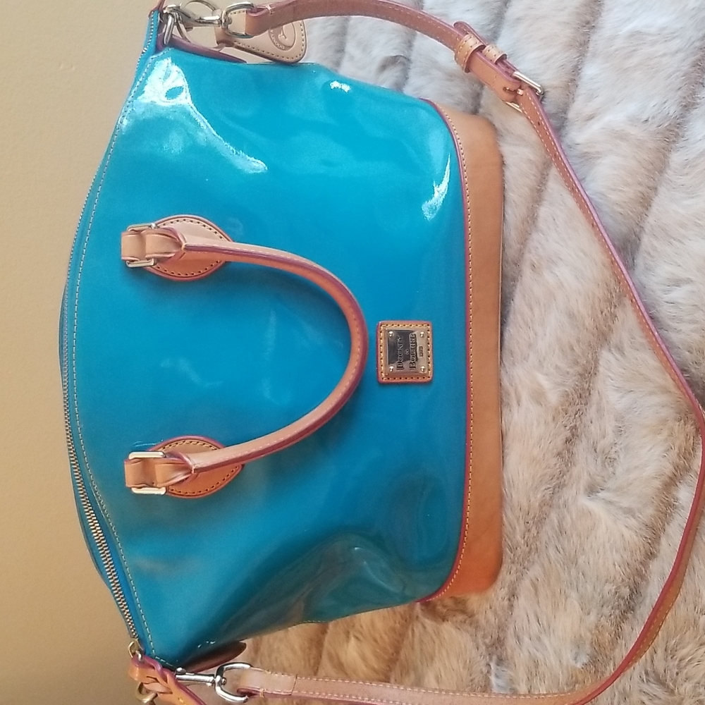 Dooney & Bourke turquoise patent leather satchel
